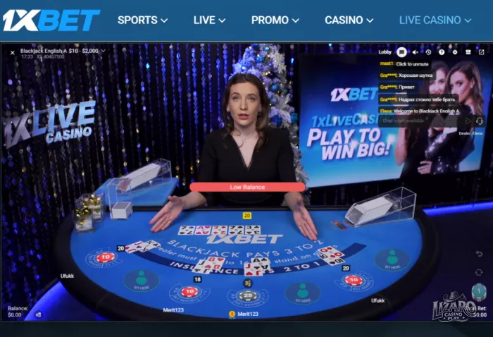 1xBet live casino blackjack dealer table