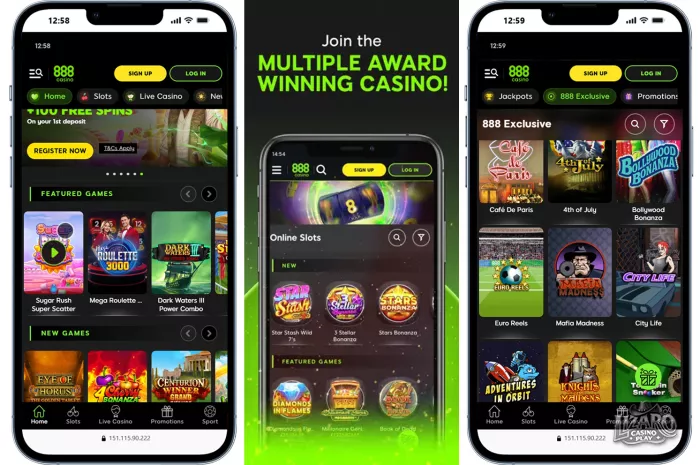 888 Casino mobile app interface and mobile casino games