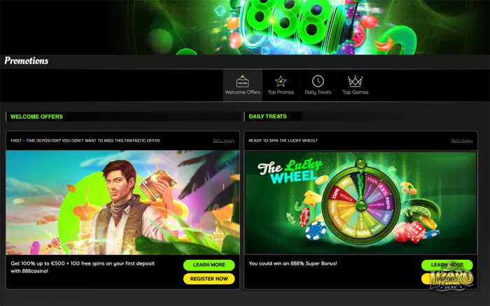 888 Casino promotions and welcome bonus page