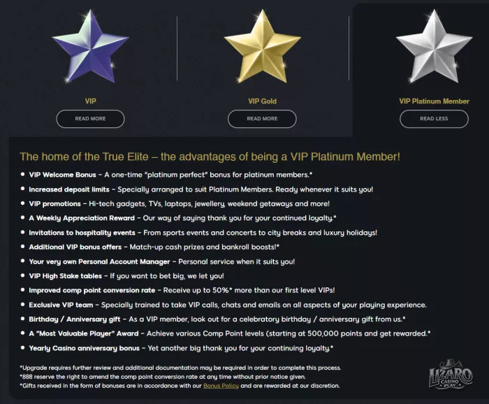 888 Casino VIP Club membership levels and rewards