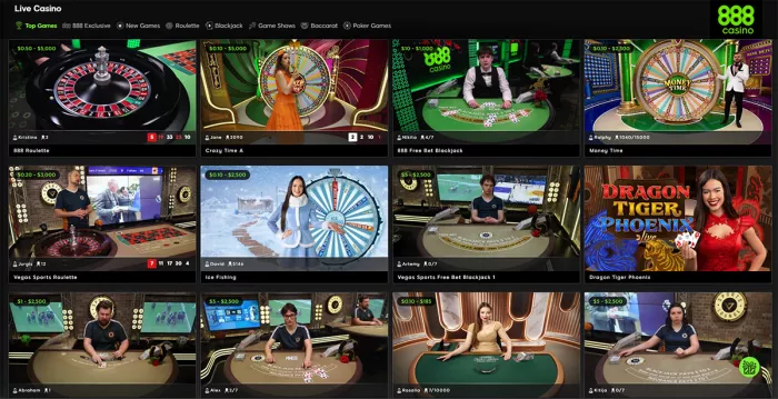 888 Casino live dealer games lobby