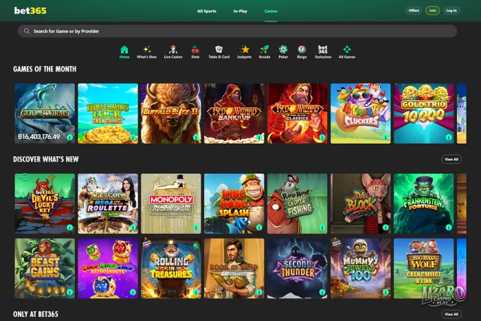Bet365 casino slots and games lobby