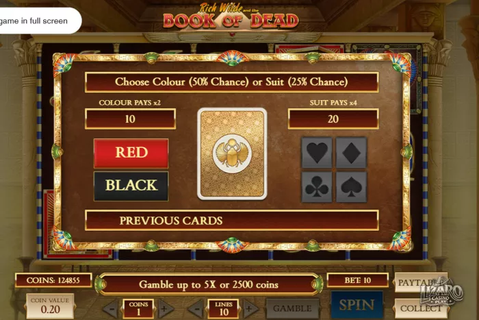 Book of Dead gamble feature card game screen