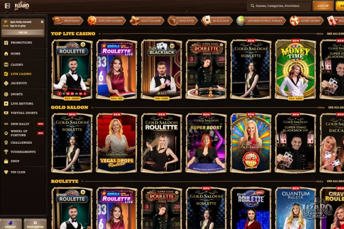Lizaro Casino live dealer games lobby