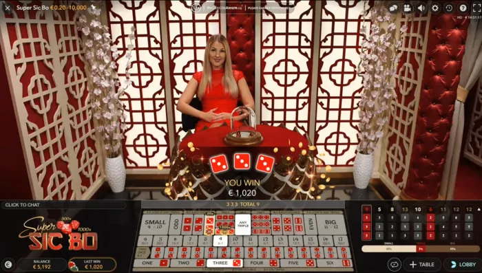 live dealer sic bo casino game table