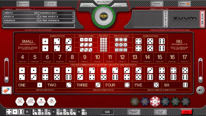 online sic bo casino betting interface and table layout