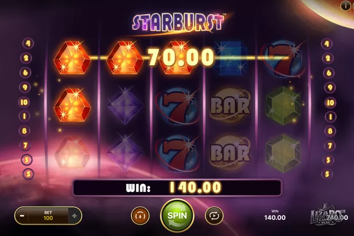 Starburst slot winning payline with gem symbols