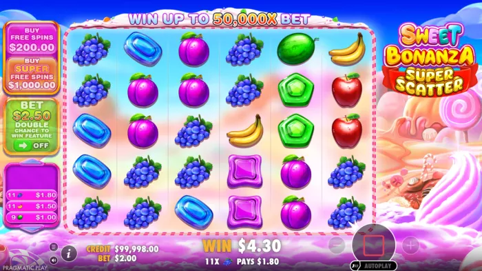 Sweet Bonanza Super Scatter slot cluster win example