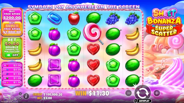 Sweet Bonanza Super Scatter slot symbols pay anywhere