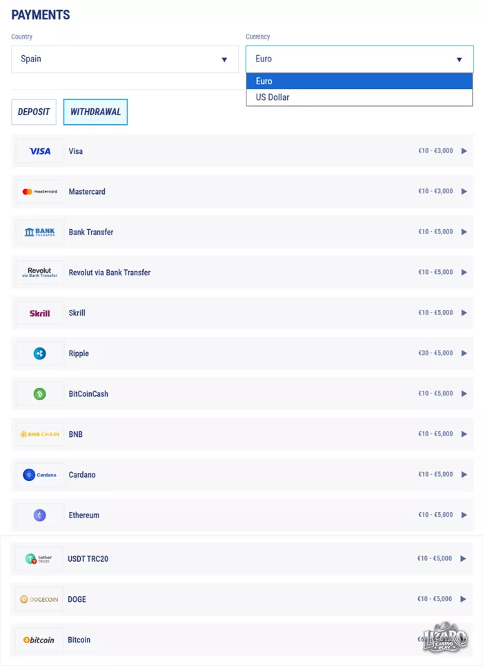 Tikitaka casino withdrawal methods interface