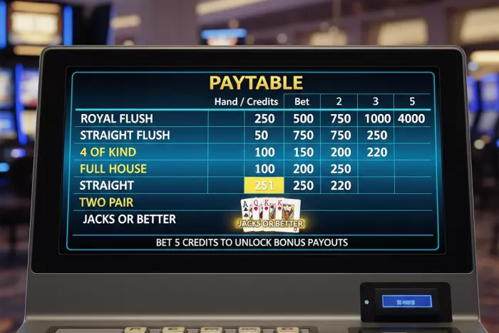 Video poker paytable rules strategy payout chart