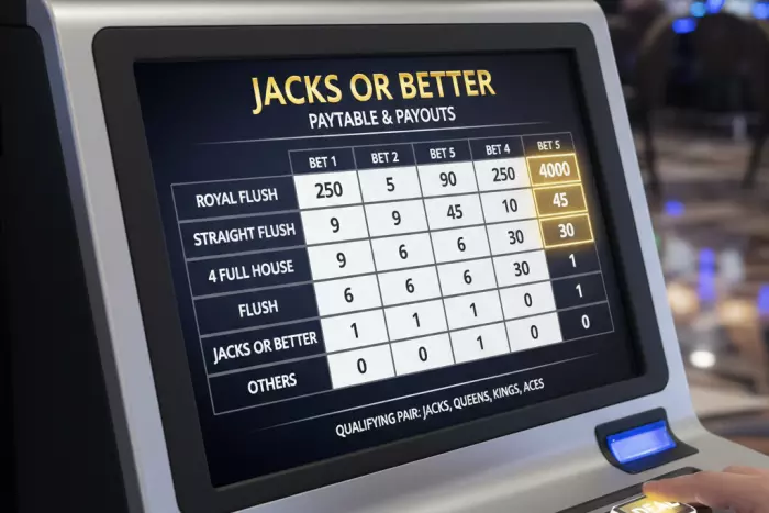 Jacks or Better video poker paytable payouts