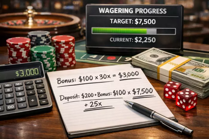 Casino bonus wagering requirements rollover contribution tracking