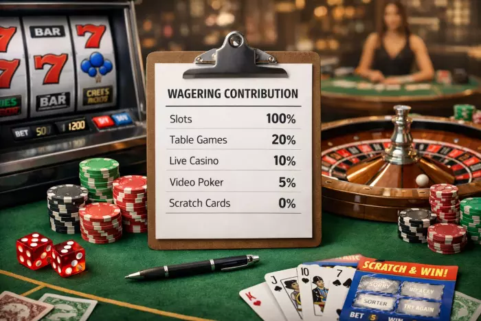 Casino bonus wagering contribution rates by game type