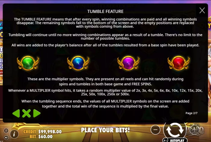 Gates of Olympus tumble feature rules