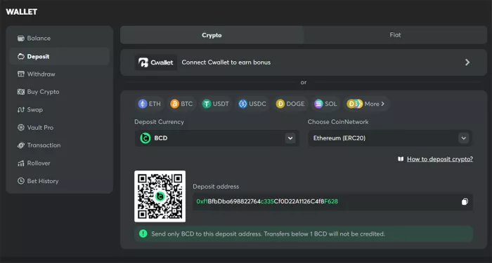 BC.Game crypto deposit screen