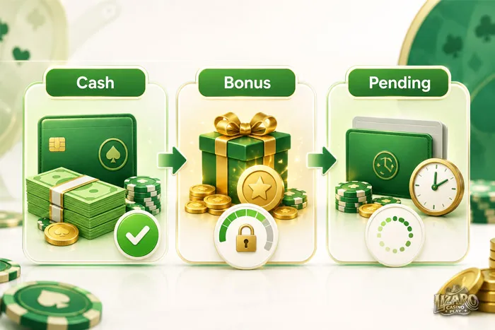 Cash, bonus, and pending casino balances